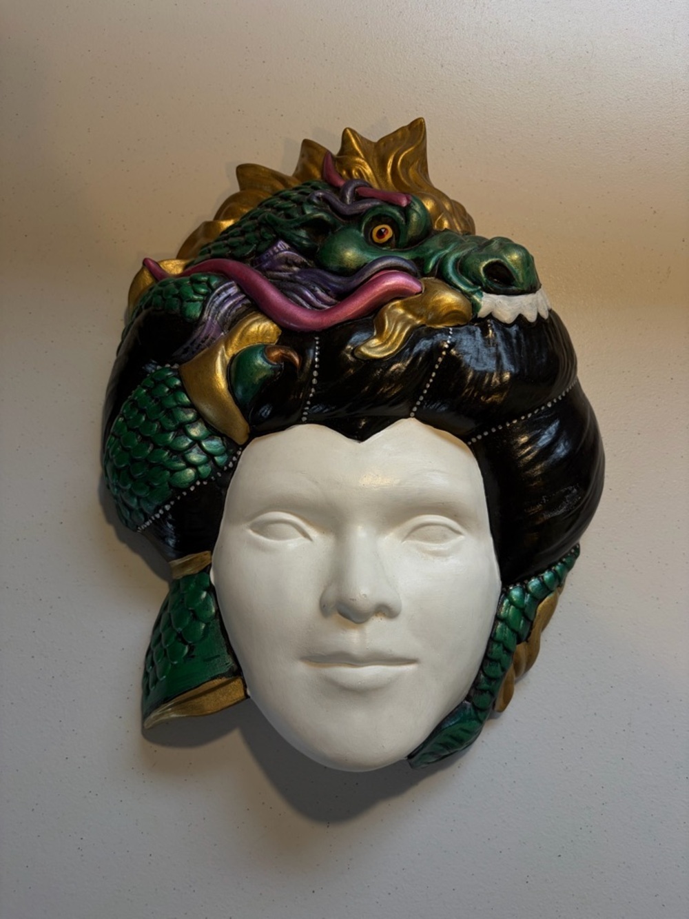Venetian Style Dragon Wall Mask Painted Fantasy Masquerade Decor vintage China